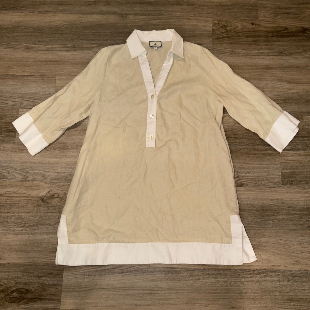Tuckernuck Champagne Collier Dress Linen Colorblock Mini Tunic Tan White XXL